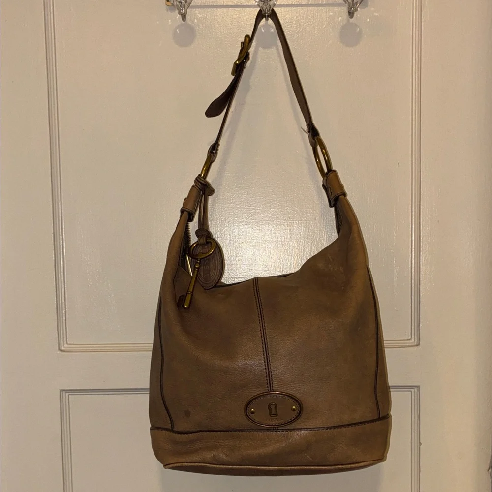 Fossil Tan Leather Hobo Bag BOHO WESTERN COWBOYCORE BOHEMIAN OLD MONEY
